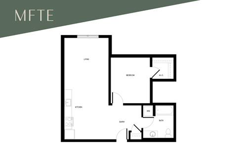 Floor plan for 1 bed, 1 bath, 754 sqft
